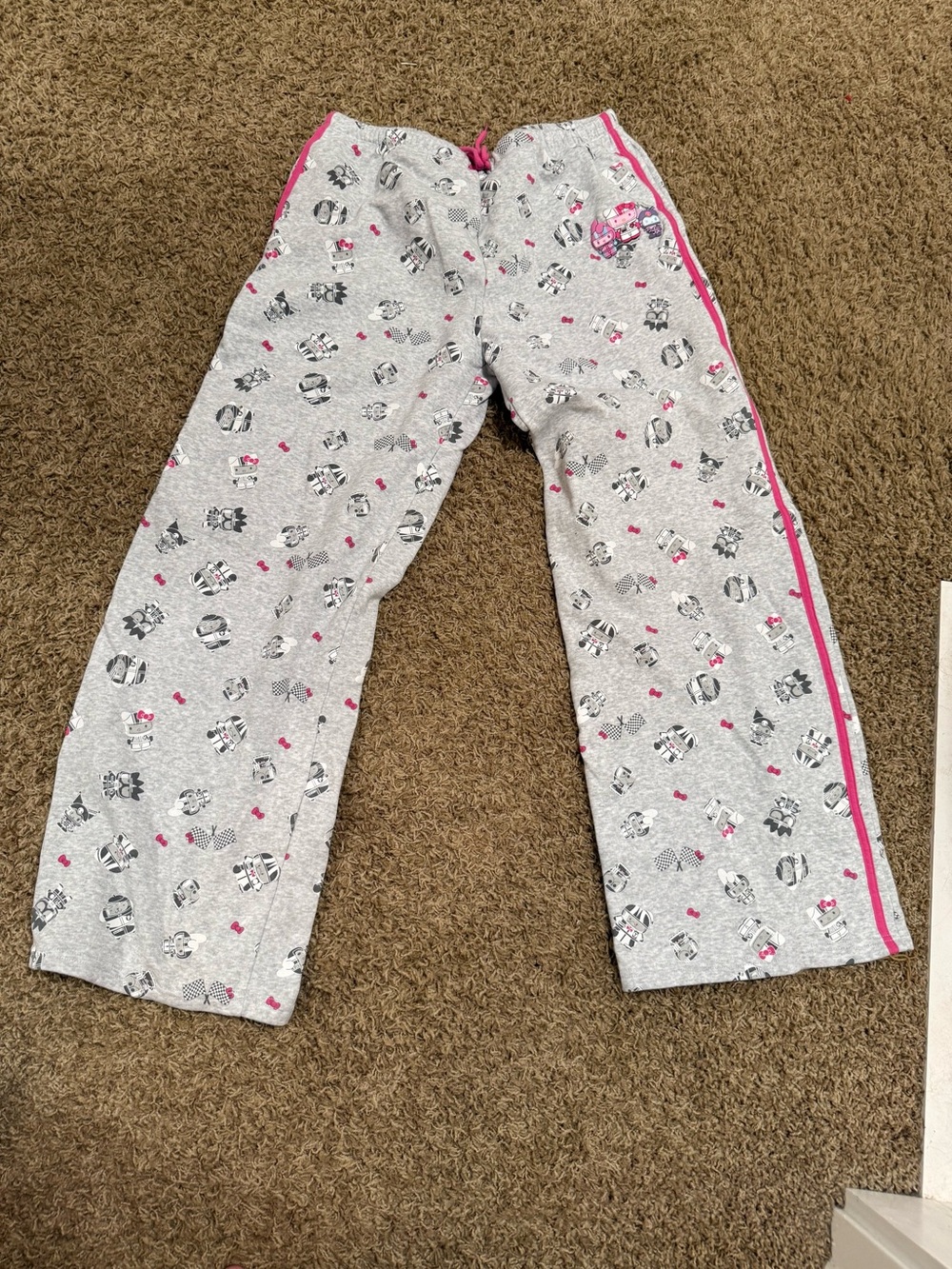 Sanrio Gray Wide-Leg Pajama Pants with Pink Trim